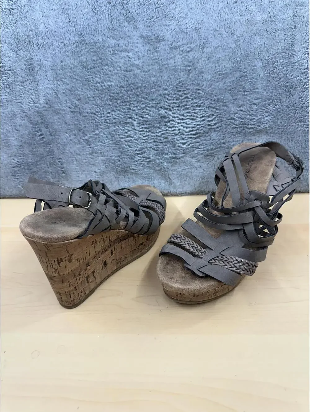 Y2K‎ Boho Festival maurices Gray Braided Cork Wedge Sandals